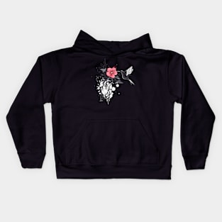 Hummingbird and heart with flower Kids Hoodie